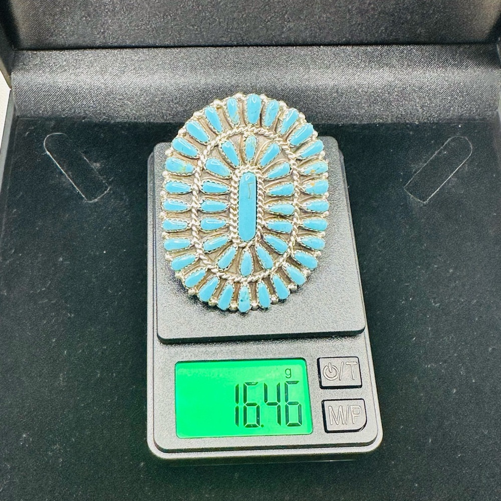 Navajo Native American Needlepoint Turquoise Ring, Sz 7.25-7.5,925 Silver,Signed - Picture 8 of 8